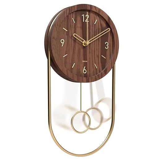 Driini Decorative Wall Clock with Pendulum (Dark) – Modern Wood, 3D Gold Numbers, Metal Frame – Small, Unique Wall Clocks for Living Room Decor or Bathroom - Battery Operated, Silent, Non-Ticking