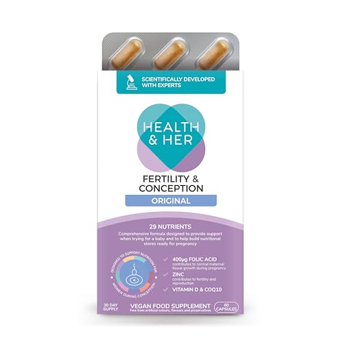 Health & Her Fertility & Conception Original - prenatal Vitamins for Women- Contains Folic Acid, Vitamin D, B12, Zinc and Magnesium - 1 Month Supply - 60 Capsules - Vegan & Gluten Free