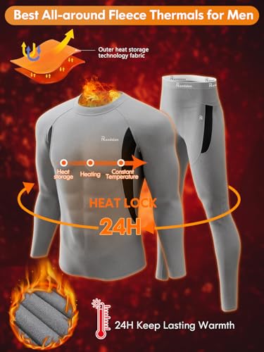 Image of romision Thermal Underwear for Men Stretch Fit, Fleece Base Layer Top & Bottom Set, Insulated Long Johns for Cold Weather Hunting