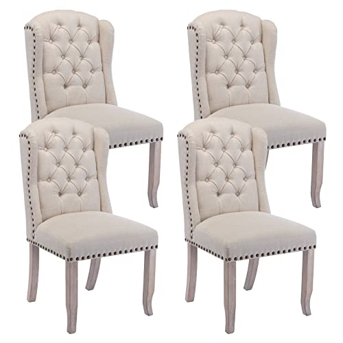 Duomay Modern Tufted Dining Chairs Set Of 4, Linen Upholstered Dining Room Chairs Armless Guest Side Chair For Kitchen Dining Room, Wingback Accent Chairs With Solid Wood, Beige #TOP10