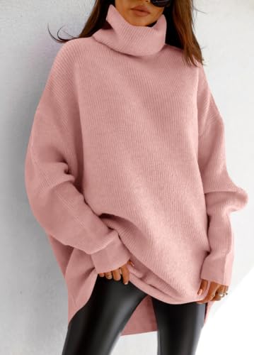 Image of Womens Turtleneck Oversized Sweater Batwing Chunky Pullover Sweater Casual Fall Loose Knit Jumper Top