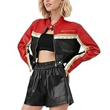 HotYou Chaqueta de Cuero Sintético para Mujer Abrigo Corto de Motociclista de Otoño Cazadora Biker Elegantes Blazer,Rojo,M