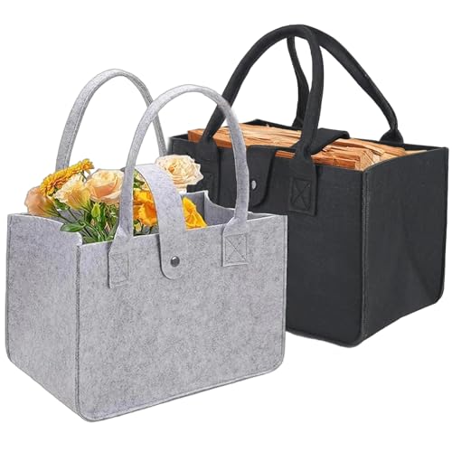CQXSYTBN 2 Stück Filzkorb Aufbewahrung, 10.8L Filztasche Einkaufskorb mit Henkel Faltbar, Schwarz 30x20x18 cm Shopper für Einkaufen, Arbeit, Picknick, Ostern & Karneval