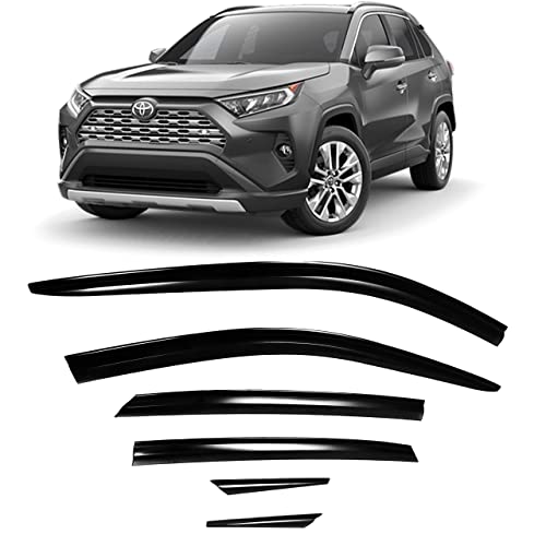 Jsp Side Window Deflectors Vent Visor Shades Rain Guards For Car Windows Fits 2019-2023 Toyota Rav4, Adhesive Tape Mount Wind Sun/Rain Weather Shield, Dark Smoke Acrylic, Set Of 6 #TOP8