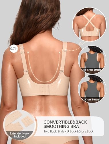 OEAK Women Jelly Bras No Underwire Scalloped Push Up Buttery Soft Tshirt Bra Seamless Full Coverage Convertible Everyday Bra Jacquard Skin,4XL — view 3