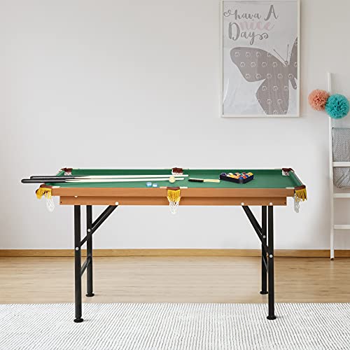 Soozier 55" Portable Folding Billiards Table Game Pool Table For Whole Family Number Use With Cues, Ball, Rack, Chalk, Green #TOP1