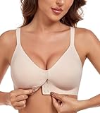 Lemorosy Sujetador Mujer Sin Aros Sin Costuras Cierre Delantero Cuello en V con Relleno Clásico Cómodo (Beige,S)