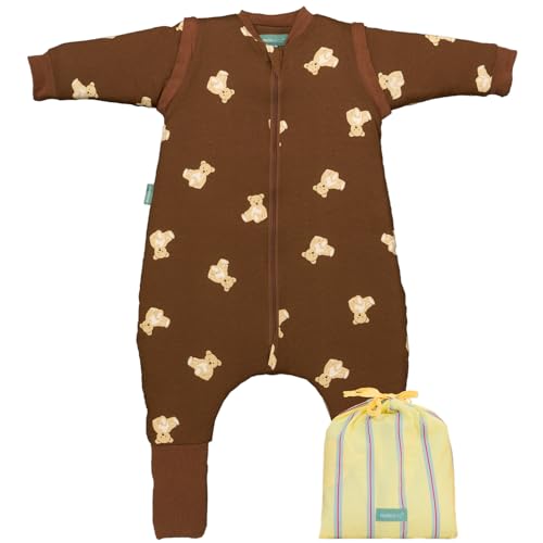 molis&co   Pijama Manta con Mangas Desmontables y Calcetines Antideslizantes   1.0 TOG   Ideal para Primavera y otoño   100% algodón (Oeko Tex 100) (Teddy Mocca, 1 año)