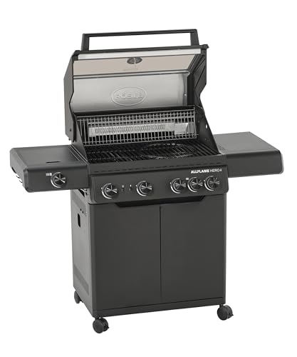 RÖSLE ALLFLAME Hero 4 Barbecue a gas, 4 bruciatori (3.5 kW ciascuno), PRIMEZONE, BACKBURNER, superficie di cottura 70 x 45 cm, griglie in ghisa, alluminio fuso, coperchio con inserto in vetro - Immagine 1