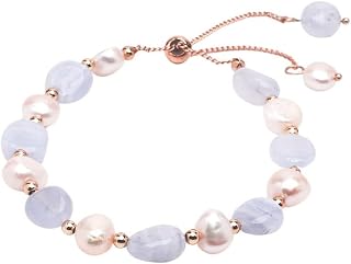 TreasureBay Handmade Womens Natural Gemstone Bracelet | Stress and Anxiety Power Bead Healing Crystal Gemstone Bracelet - Adjustable Size (Blue Agate)