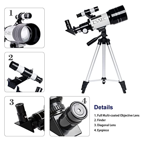 ESAKO Telescope for Kids & Astronomy Beginners, 70mm Aperture Portable Telescopes with 3 Eyepieces, Height Adjustable Tripod & Phone Adapter Gift for Kids - Thumbnail 7