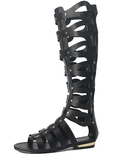 Image of Hanfike Knee High Sandals for Women Gladiator Cut Out Summer Roman Boots