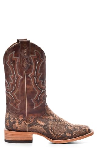 Image of CORRAL MEN'S TAUPE PYTHON EMBROIDERY WIDE SQ. TOE, LEATHER SOLE, MALAYOPYTHON RETICULATUS LEATHER, WESTERN BOOTS, B5000