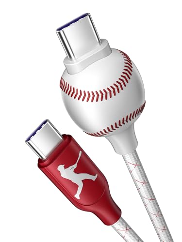 enerzoom Baseball Gift for Fans & Players, 3D Baseball USB C Cable, Collectible Fan Lifestyle Accessory for Baseball Lovers, 240W Fast Charging Braided Type C Charger Cord, 3.3FT