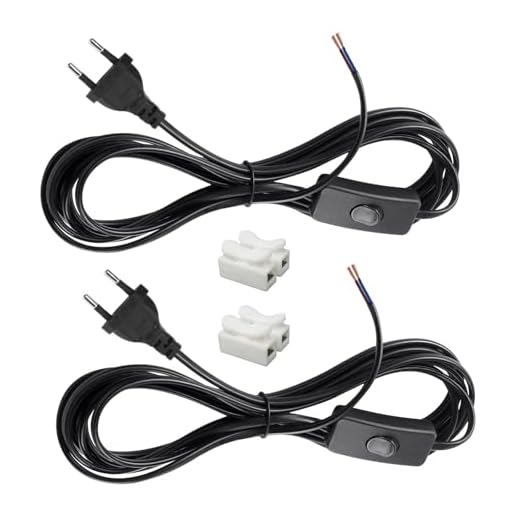 TXErfolg 2 Piezas Cables de alimentación con Interruptor 3M Cable de Conexión con Euro Enchufe, 2 x 0,75 mm², Cables con Interruptor para lámparas, lámparas de Mesa, lámparas de pie(Negro)