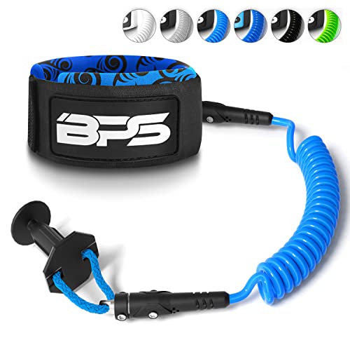 BPS 'PRO' Bodyboard Coiled Arm Leash with Leash Plug for Boogieboard - with Double Swivels (Koru Blue)