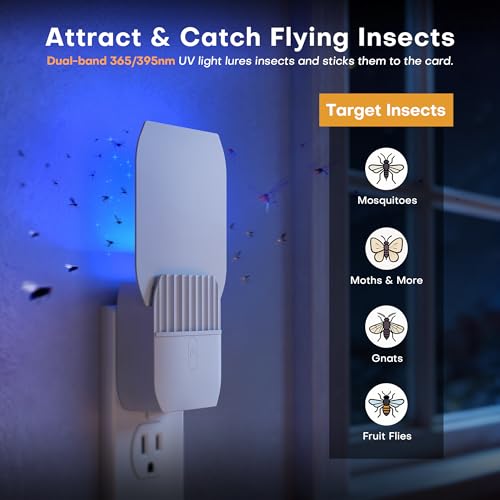 Cozlite Fruit Fly Traps for Indoors,Plug in Fly Trap with UV Light & Glue Cards,Fly Trap Indoor for Gnats, Mosquitoes,Moths & More,Bug Zapper for House Kitchen Garage, 2 Pack & 6 Refills — view 3