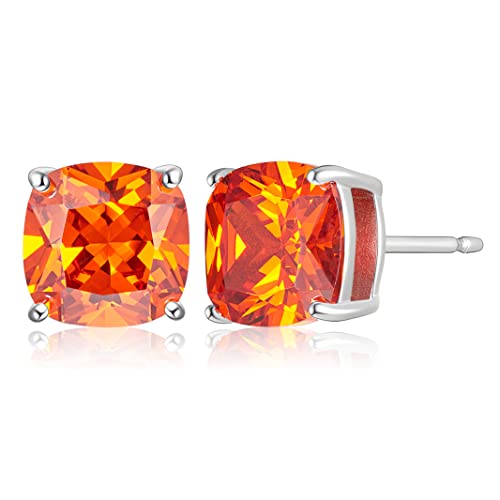 MORGAN & PAIGE .925 Sterling Silver Platinum or 14k Rose Gold Plated Cushion Brilliant Cut 7mm Cubic Zirconia Earrings Studs, 4 Prong Setting Butterfly-Back Hypoallergenic Stud Earrings for Women