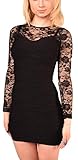 Strukturierter Stoff jowiha Sexy Mini Mieder Stretch Kleid mit Spitze und Langen Ärmeln Schwarz S/M 36-38