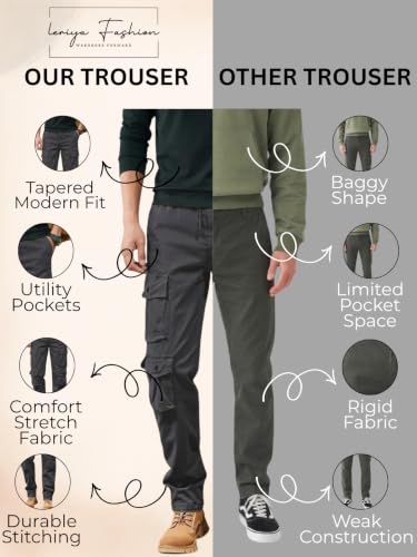 Image of Leriya Fashion Men's Cargo Pants | Multi Pocket Cotton Cargo Joggers for Men | Loose Fit Stylish Pant with Pockets | Casual Baggy Trousers & Streetwear Lower