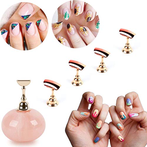 RUITASA Nail Art Tips Holder Practice Display Stand,Magnetic Alloy Oval Practice Stand Base for Nail Art Salon DIY Practice Manicure Valentine's Day Gift(1 Set)