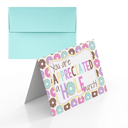 Amanda Creation You Are Appreciated A Hole Bunch Donut Themed Teacher Appreciation Blank Folded Cards Single (1) Greeting Card For Teacher, 4x 6 (when folded)