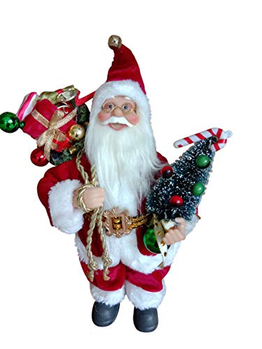 Image of Garden Market Place 30cms Tall Father Christmas Figure With a Sack of Presents and a Christmas Tree - Traditional Santa Style