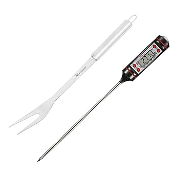 FLAREON Pitchfork for Charcoal Briquettes Barbecue (BBQ) Grills and Digital Food Thermometer Set
