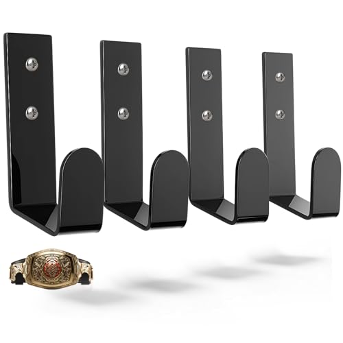 Otoolling 4 Pcs Wrestling Championship Belt Wall Display Holder Belt Horizontal Wall Mount Display Organizer Secure Rack for Wrestling Gifts and Awards(Black)