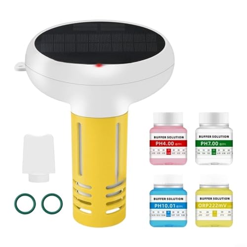 7-in-1 Smart Wasserqualitätsmesser für Tuya, pH/Salz/CL/ORP/Leitfähigkeit/Temp, Digitaler Pooltester mit App, Weiß/Gelb(A)