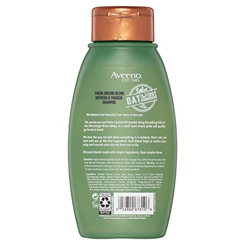 Aveeno, Fresh Greens Blend Sulfate-Free Shampoo With Rosemary, Peppermint & Cucumber To Thicken & Nourish, Clarifying & Volumizing Shampoo For Thin Or Fine Hair, Paraben-Free, 12Oz #TOP1
