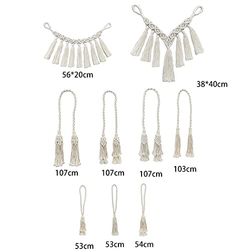 2 Pack Boho Curtain Tiebacks, Hand Woven Cotton Curtain Holdbacks with Tassel, Adjustable Farmhouse Theme Curtain Tie Backs for Indoor Outdoor Drapes Decorative