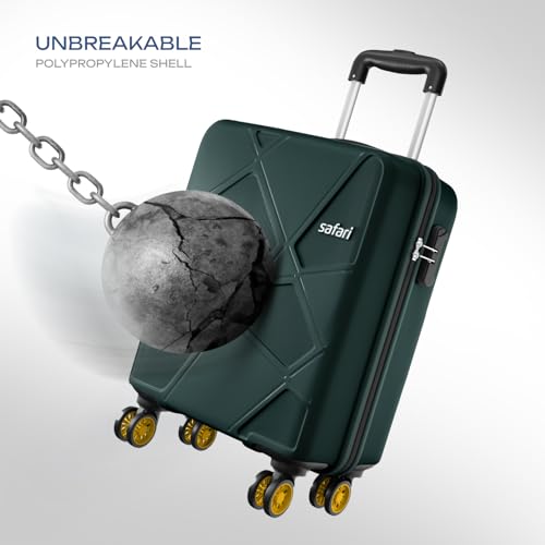 Image of Safari Cabin Polypropylene Spinner Pentagon Pro 8 Wheels 55Cm Trolley Bag Hard Case, 360º Wheeling Carry-On Luggage for Men & Women, Travel Bag, Suitcase for Travel, Dusk Green