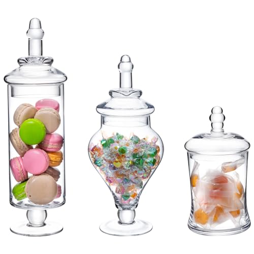 MyGift Clear Glass Apothecary Jars with Lid, Decorative Footed Vase, Candy Buffet Containers Set of 3 by MyGift - Used condition - US$56.44
