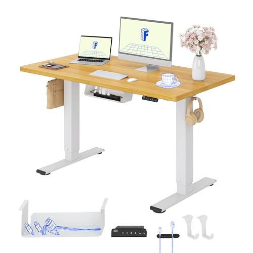 FLEXISPOT Höhenverstellbarer Schreibtisch mit 2 Motoren & 25MM einteiliger Tischplatte,ergonomischer Bürotisch - 120 x 80 cm Ahorn, weißes Gestell