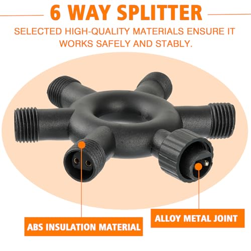 HUAREW Verteiler Lichterkette, Splitterverbinder für Lichterketten, 2 Pin Verteiler Weihnachtsbeleuchtung, Splitter für Innen Außen Lichtvorhang, für Saiten, Netz, Eiszapfenlichtern(6 Wege)