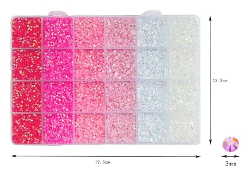 Wooyaya UWP06 Pink Theme 30000 Pcs/Box Nail Art Rhinestones,24 Grid 6 Colors 3Mm Flat-Bottomed Round Nail Rhinestones Glitter Crystal Gem Rhinestone,Diy Decoration Accessories thumb #1