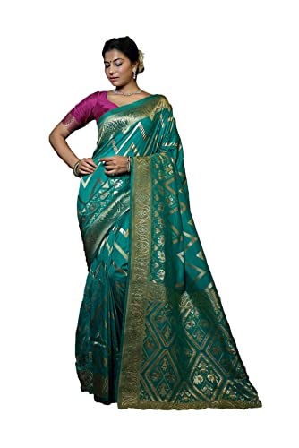 Sari Banarasi en soie brute Vardha avec chemisier et tissage Kashika Zari
