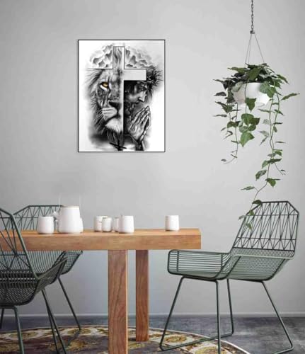 Image of Jesus Christ Cross Stitch Kits for Adults Beginner,Lion Counted Cross Stitch Kits Printed Stitching Cute Patterns Dimensions Needlepoint Art Crafts Embroidery Kits for Adults Beginners