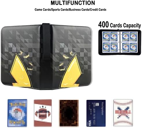 400 Cards Binder for Pokemon Card Binder, 4-Pocket Trading Card Binder with Wristband, Zipper Card Collection Holder Album for Kids Gifts