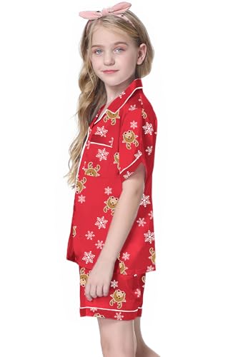 Image of Schbbbta Girls Womens Pajamas, Satin Silky Pjs Set Kids 2Pcs Button-Down Nightwear Sleepwear Gift for Mommy and me