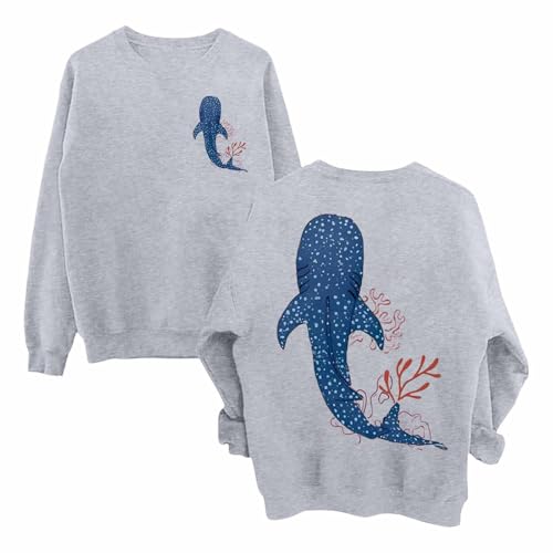 Image of Generisch Women's Retro Lobster Pattern Printed Sweatshirt Without Hood, Comfortable Casual Top Made of Soft Cotton Blend, Ideal for Daily and Casual Occasions, gray, S