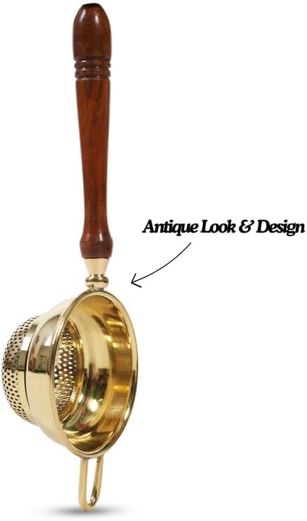 Brass Tea Strainer Chai ki Poani Tea Strainers Small with Wooden Long Handle Tea Strainers For Tea/Coffee Home Restaurants