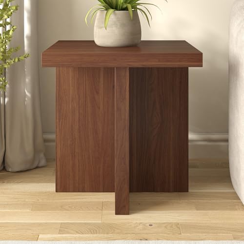 Henn&Hart 22" Scandinavian Wooden Square End Table, Side Table, Nightstand with X-Base for Living Room, Office, Family Room, or Bedroom, Medium Walnut by Henn&Hart - Image 6
