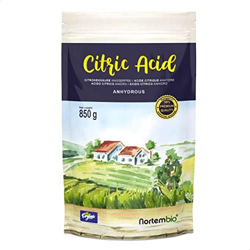 Nortembio Citric Acid 850 g. Powder Anhydrous, Best for Bath Bombs. 100% Pure. For Organic Production. E-Book Included.