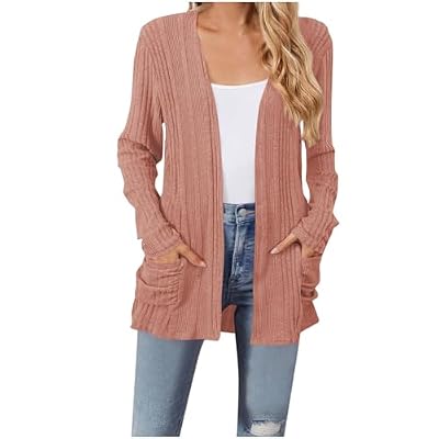 xiaoleilemon Womens Lightweight Knit Cardigan Solid Color Long Sleeve Open Front Casual Sweater Cardigans with Pockets