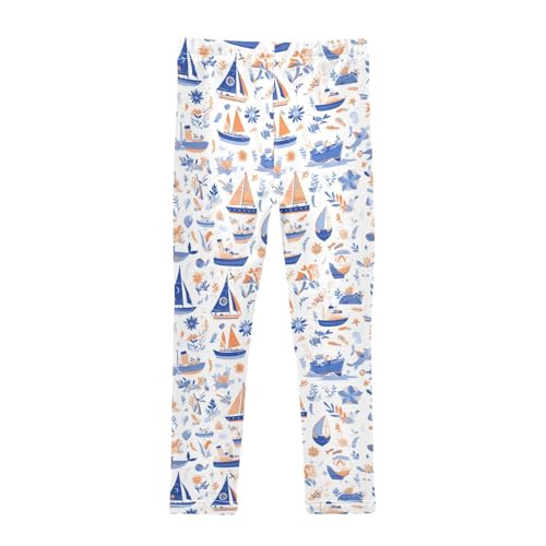 Cartoon Cute Hand Drawn Ocean Marine Kids Girl's Cotton Pants Stretchy High Waisted Activewear Exercise2