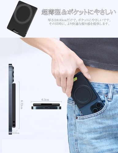 【ミニマリズム スタイル】PROfezzion MagSafe カードケース 【2枚カード入れ 超薄型 ミニマリズム】 耐衝撃 滑り止め 軽量 MagSafe ウォレット マグセーフ カードケース iPhone16 / 16Plus / 16Pro / 16Pro MaxとiPhone15/14/13/12シリーズ 対応 [MagSafeリング付属] ※iPhone mini非対応 （ブラック）