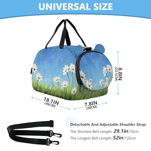 Green Grass Flowers Kids Travel Duffel Bag for Boys Girls Overnight Weekend Tote Bag with Shoes Compartment for Dance Gym Sports3