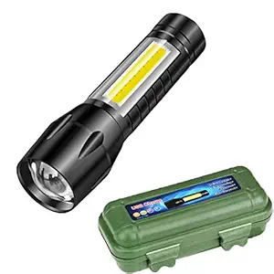Mossio Metal Flashlight Rechargeable Torch with Built in Battery + Desk Lamp with Gift Box Focus Zoom Torch Light with 3 Modes Adjustable for Emergency and Activities